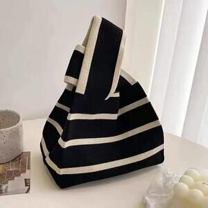 Striped two tone Knit Knot Bag Mini Canvas Spring & Summer Tote Bag